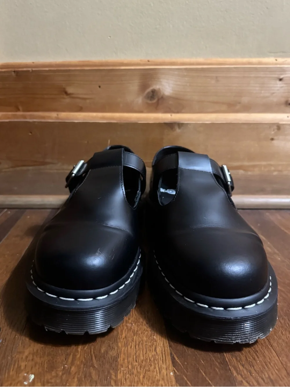 Mens Dr. Martens Black Leather T-Strap Buckle Loafers size 11